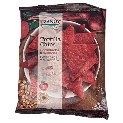 Tortilla chips with beetroot and sea salt